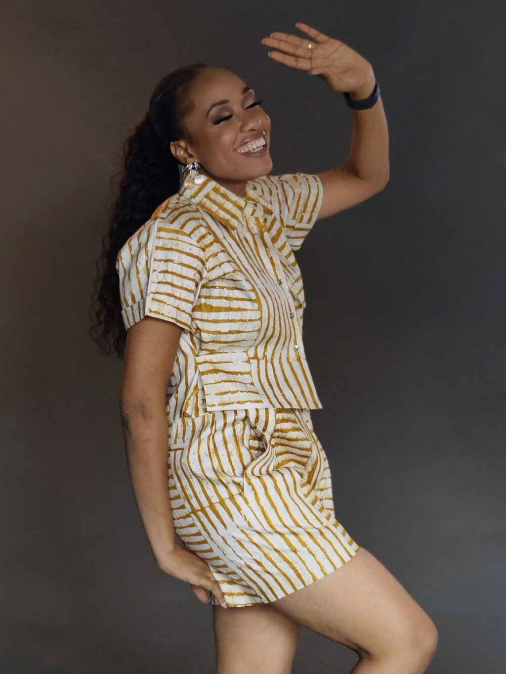 Flakky Adire Crop Shirt & Shorts Set - Image 5